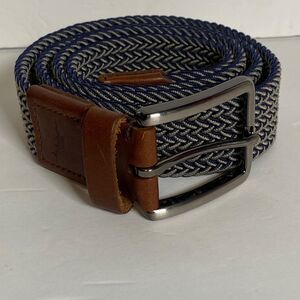 Tommy Bahama Leather Trim Woven Stretch Belt Blue Tan Braided Elastic Size S/M